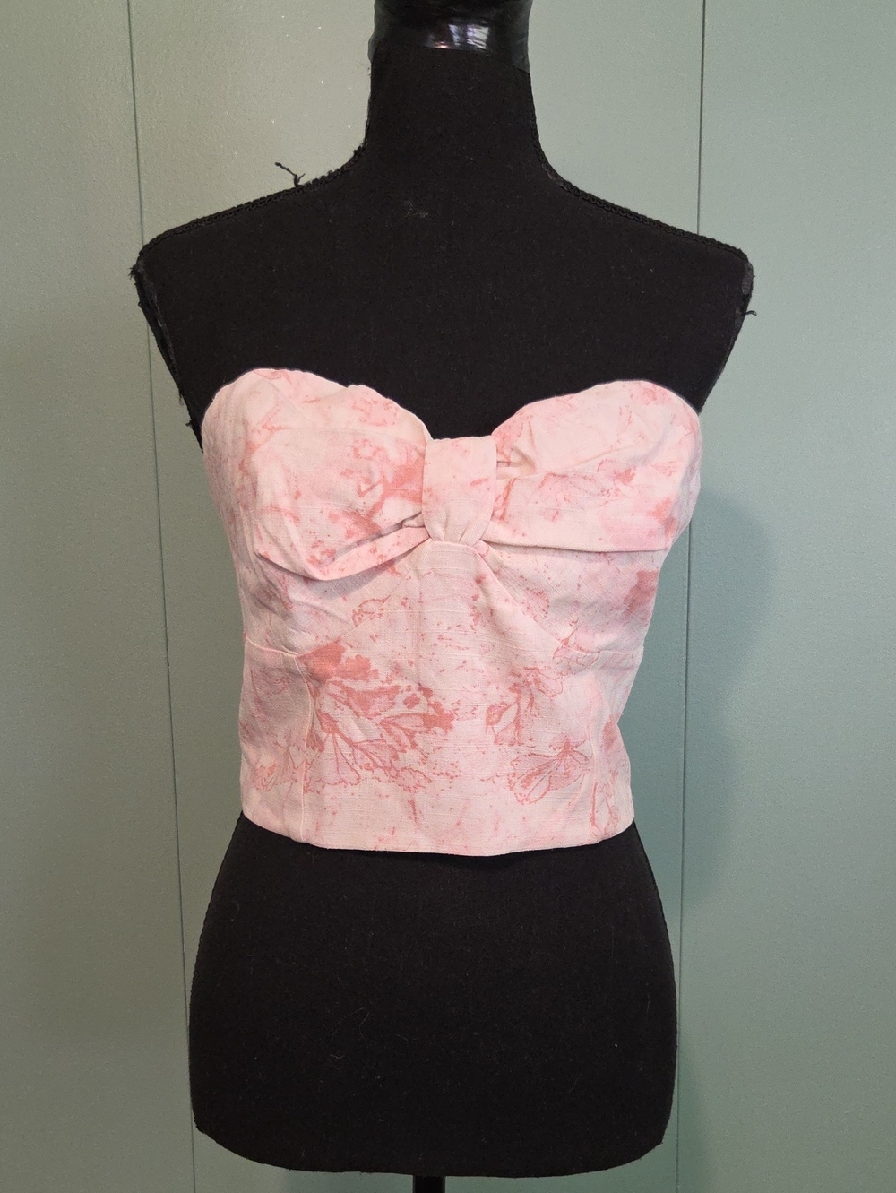 Nwt Express Linen Blend Strapless Pink Floral Bow Front Crop Top Size Medium
